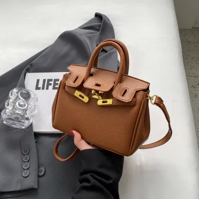 Women Fashion Litchi Lock Large Capacity Handle Shoulder Bag