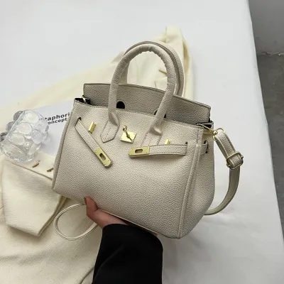 Women Fashion Litchi Lock Large Capacity Handle Shoulder Bag