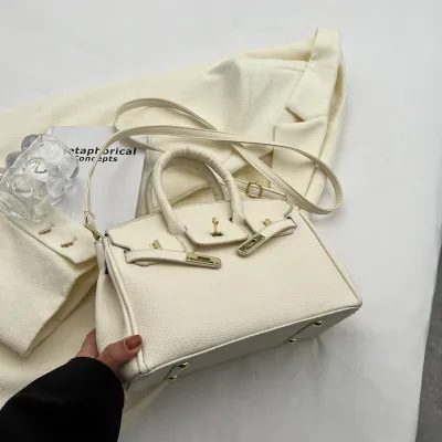 Women Fashion Litchi Lock Large Capacity Handle Shoulder Bag