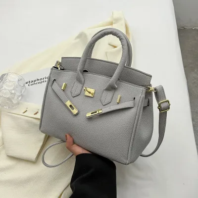 Women Fashion Litchi Lock Large Capacity Handle Shoulder Bag