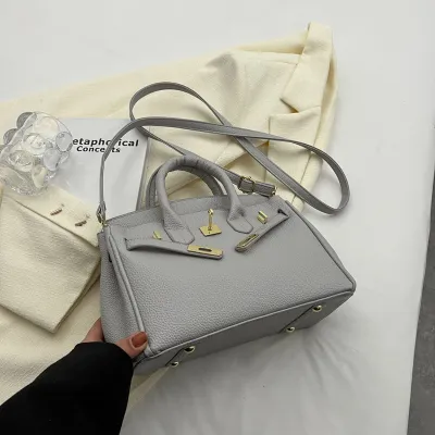 Women Fashion Litchi Lock Large Capacity Handle Shoulder Bag