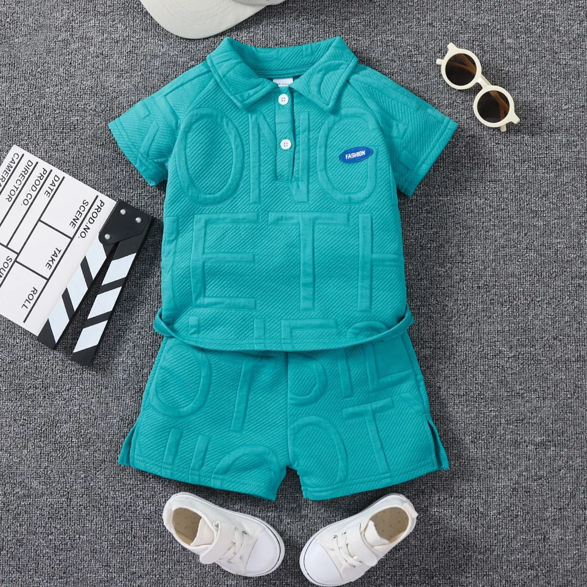 Kids Toddler Boys Fashion Casual Alphabet Print Short Sleeve Lapel POLO Shirt Shorts Set