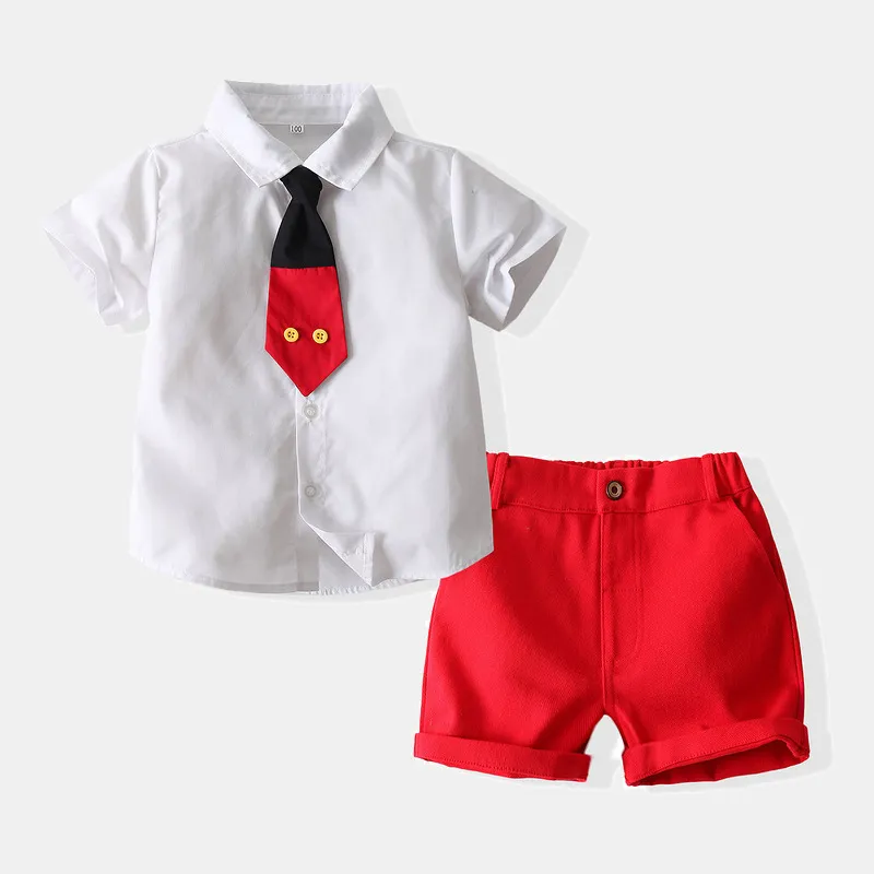 Kids Toddler Boys Party Casual British Style Short Sleeve Lapel Shirt Shorts Sets