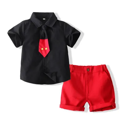 Kids Toddler Boys Party Casual British Style Short Sleeve Lapel Shirt Shorts Sets