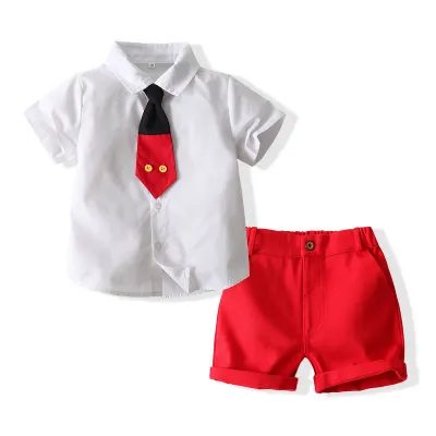 Kids Toddler Boys Party Casual British Style Short Sleeve Lapel Shirt Shorts Sets