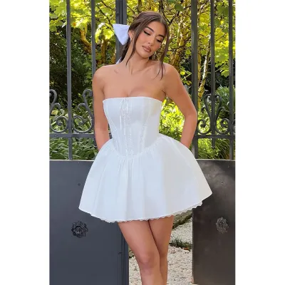 Women Lace Tube Mini Dress Off Shoulder High Waist Sexy