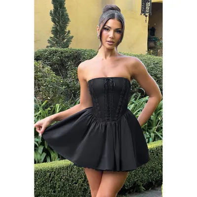 Women Lace Tube Mini Dress Off Shoulder High Waist Sexy