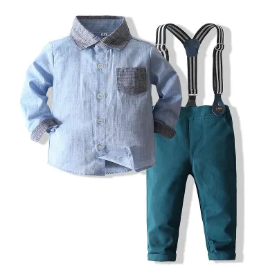 Kids Toddler Boys Party Casual British Style Bows Long-Sleeved Lapel Shirt Suspender Pants Sets