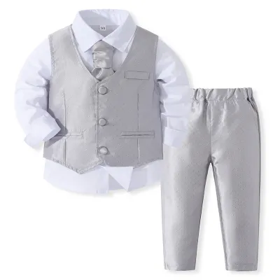 Kids Toddler Boys Party Casual British Style Bows Vest Long Sleeve Lapel Shirt Trousers Set