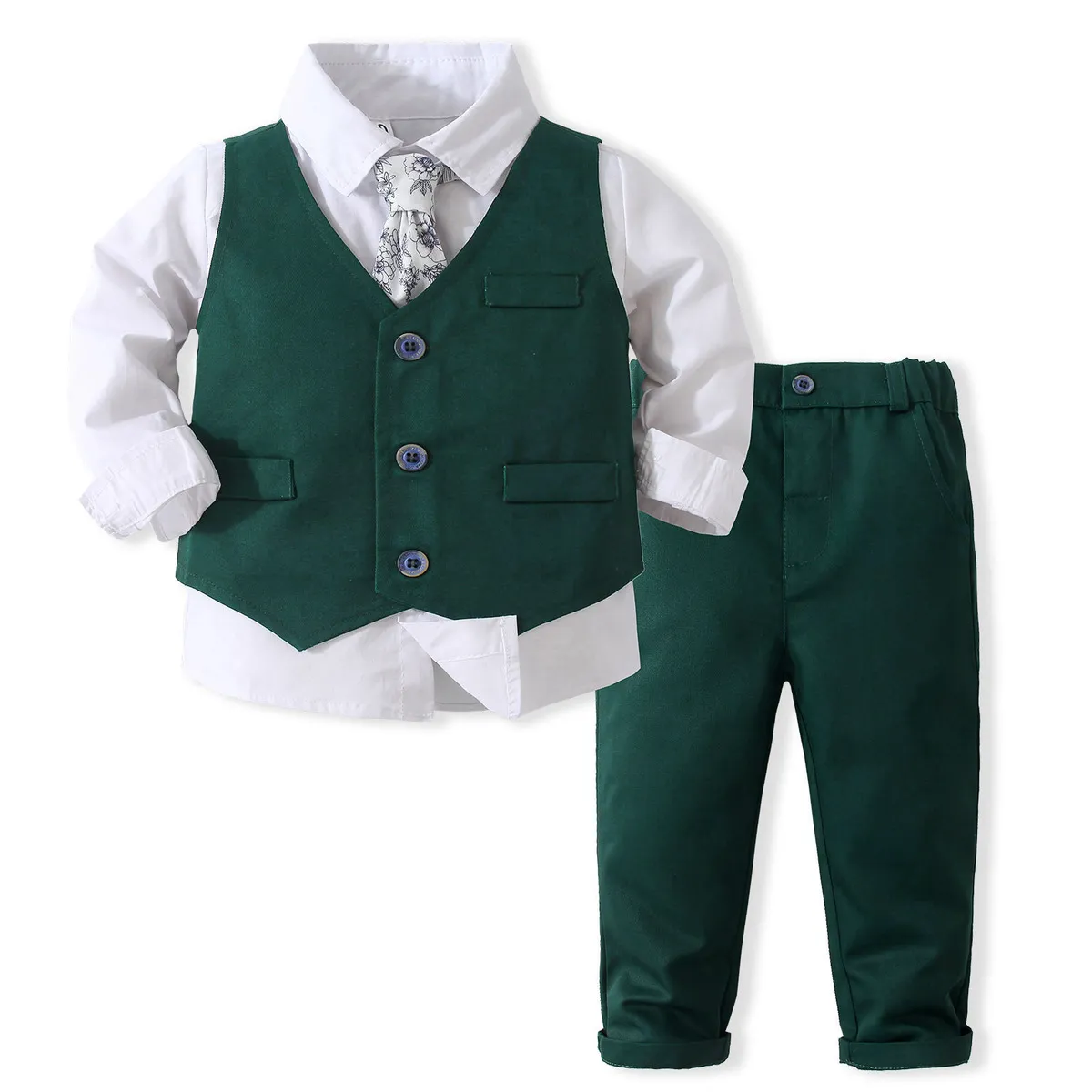 Kids Toddler Boys Party Casual British Style Bows Vest Long Sleeve Lapel Shirt Trousers Set