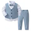 Lt.Blue Four-Piece Suit (Vest Shirt Pants Bow)