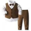 Brown Four-Piece Suit (Vest Shirt Pants Bow)
