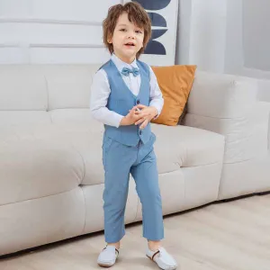 Kids Toddler Boys Party Casual British Style Bow Vest Long-Sleeved Lapel Shirt Trousers Set