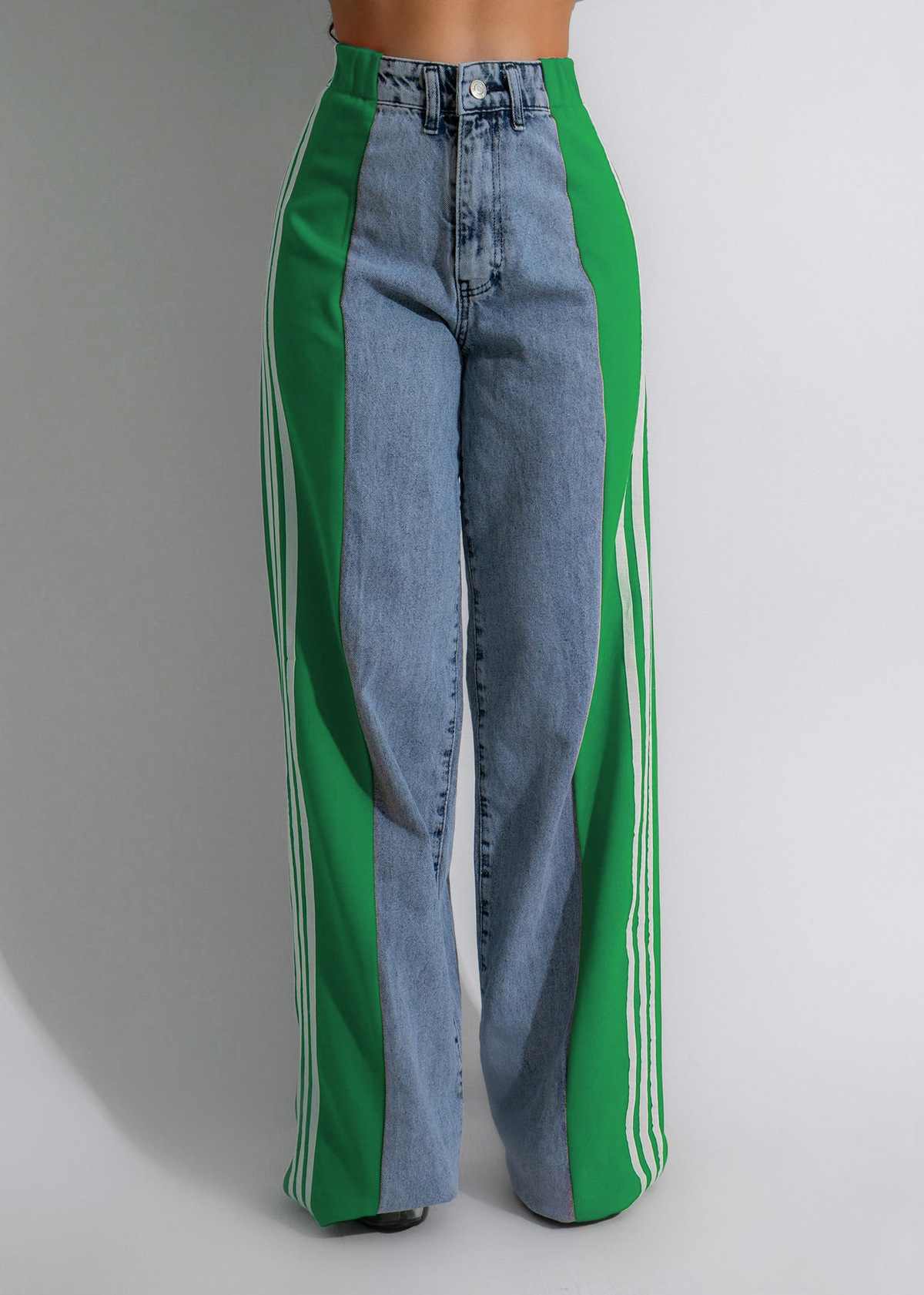 Wholesale Women Fashion Stitching Three Stripe High Waist