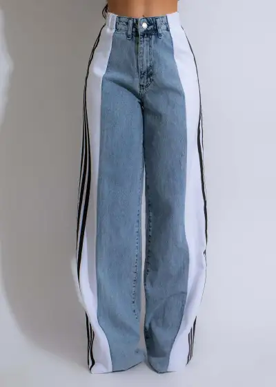 Women Fashion Stitching Three Stripe High Waist Stretch Wide Leg Jeans