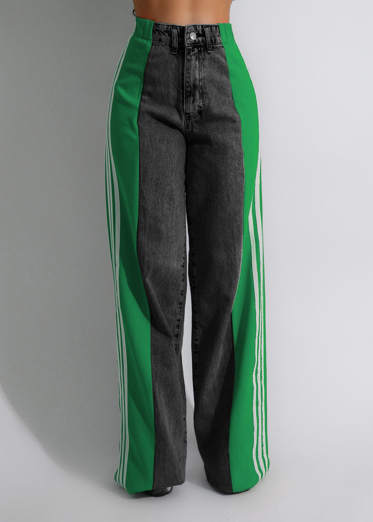Wholesale Women Fashion Stitching Three Stripe High Waist
