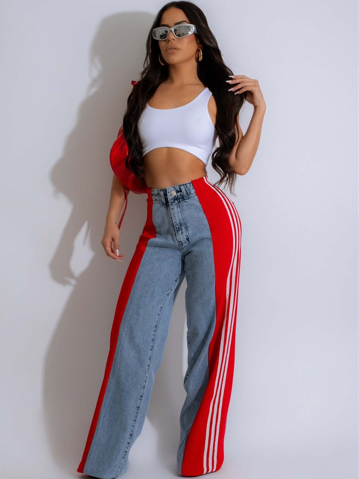 Wholesale Women Fashion Stitching Three Stripe High Waist