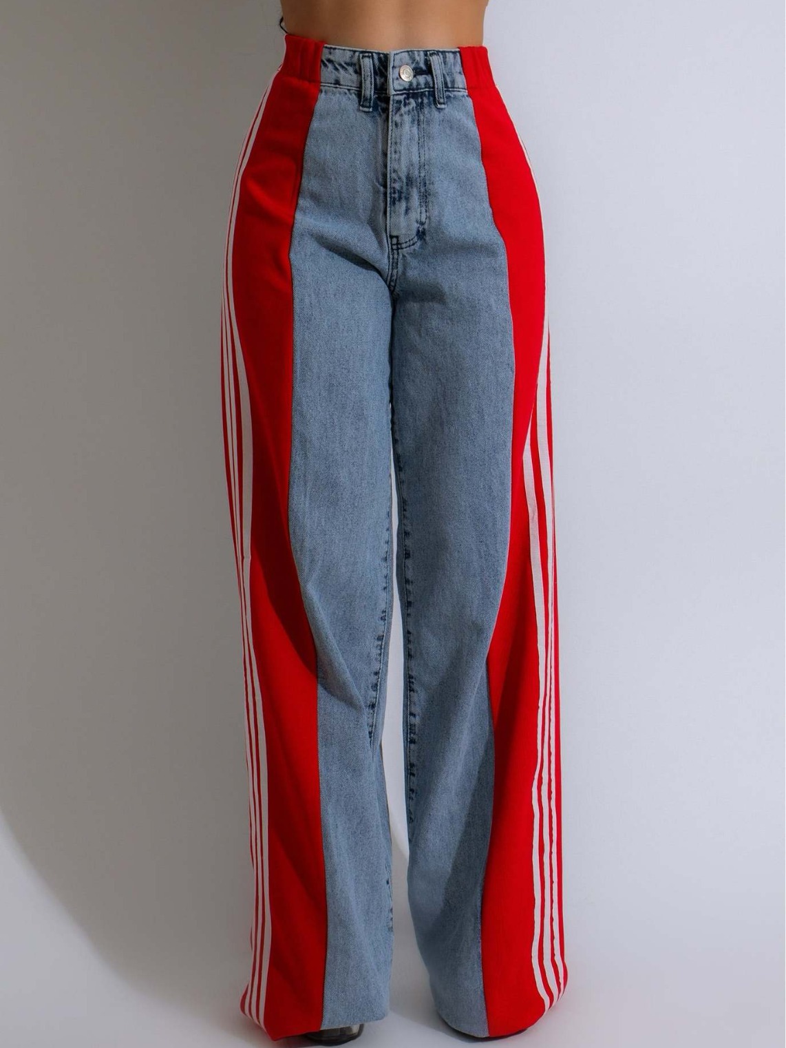 Wholesale Women Fashion Stitching Three Stripe High Waist