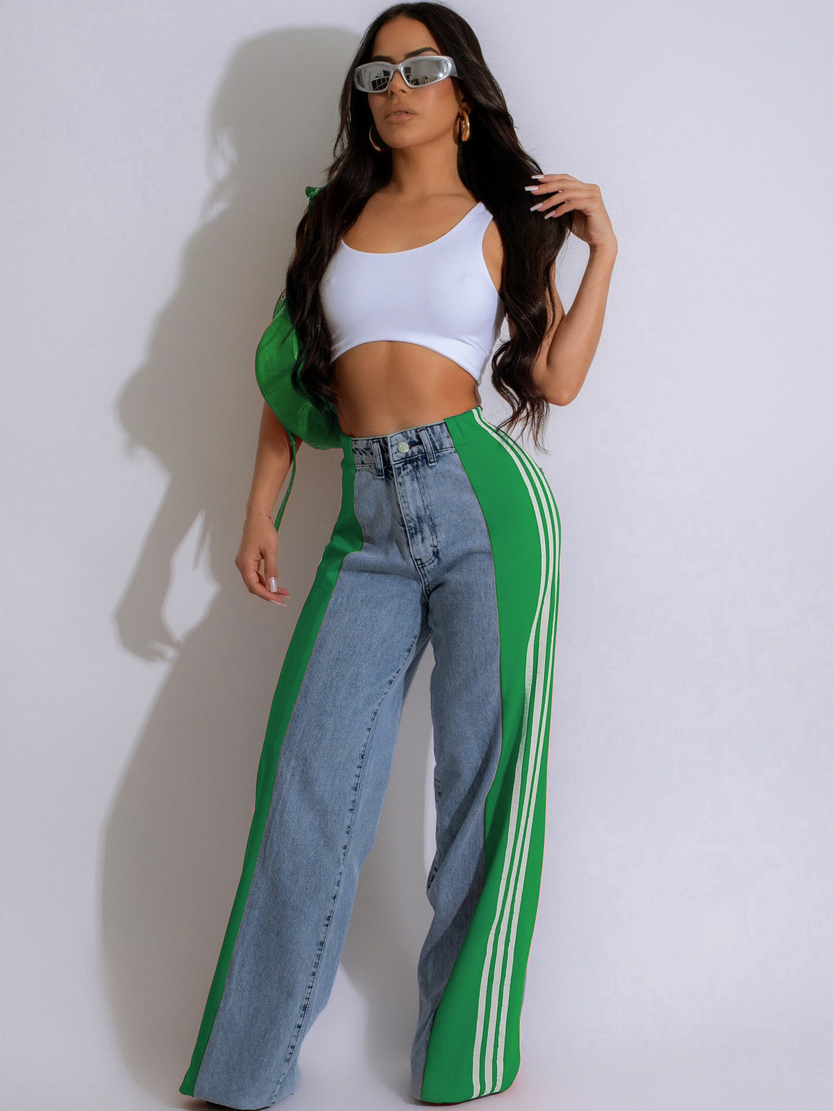 Wholesale Women Fashion Stitching Three Stripe High Waist