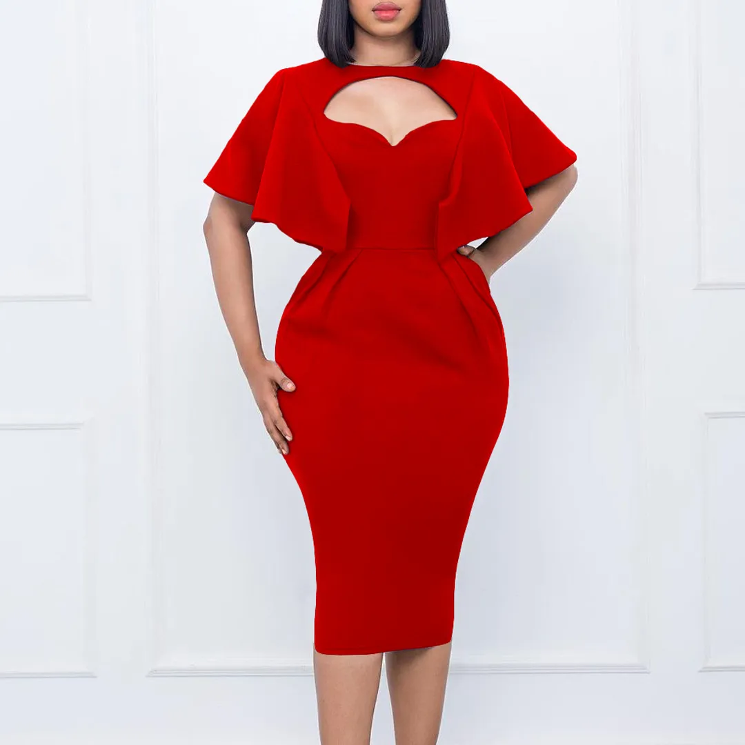 Elegant Women Solid Color Professional Pencil Skirt Dress