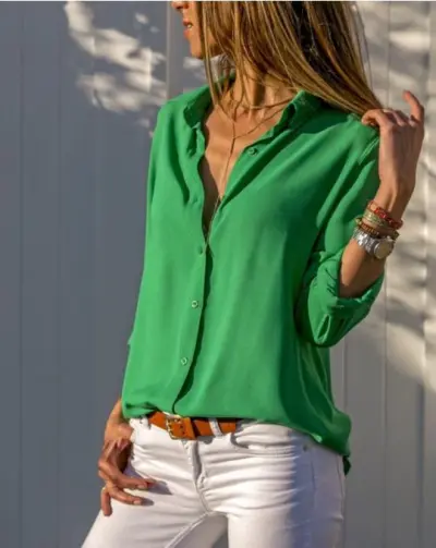 Casual Long Sleeve Women Button Chiffon Blouse