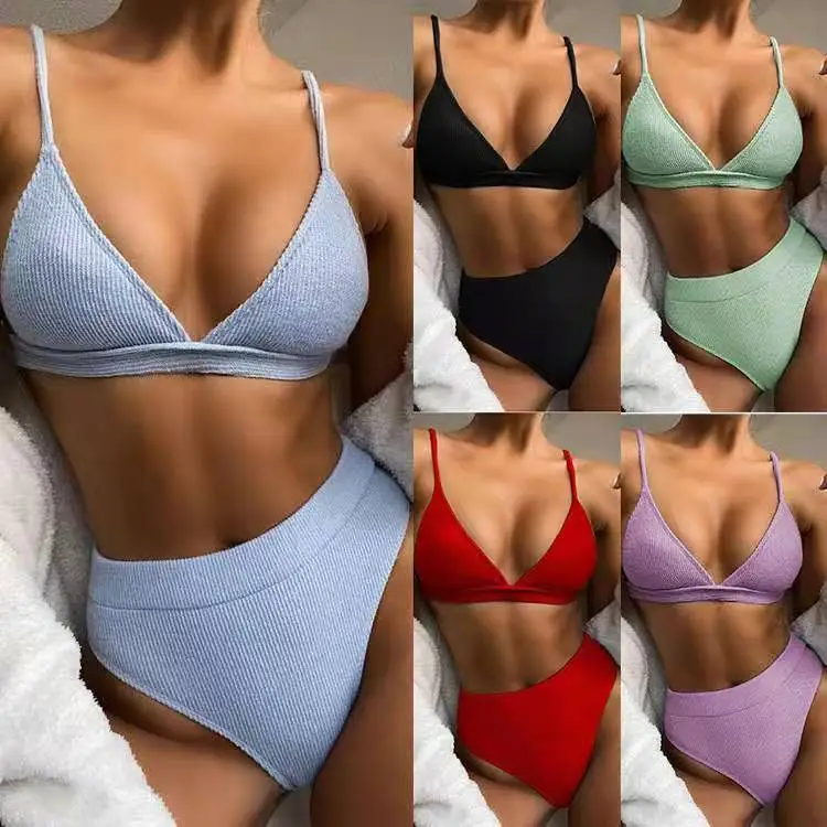 Women Sexy Solid Color Bikini Swimsuit Polyester