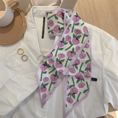 Women Simple Geometric Diamond Print Thin Ribbon Silk Scarf