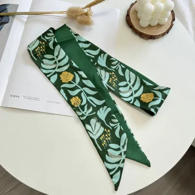 Women Simple Geometric Diamond Print Thin Ribbon Silk Scarf