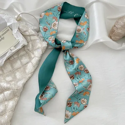 Women Simple Geometric Diamond Print Thin Ribbon Silk Scarf
