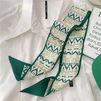 Women Simple Geometric Diamond Print Thin Ribbon Silk Scarf
