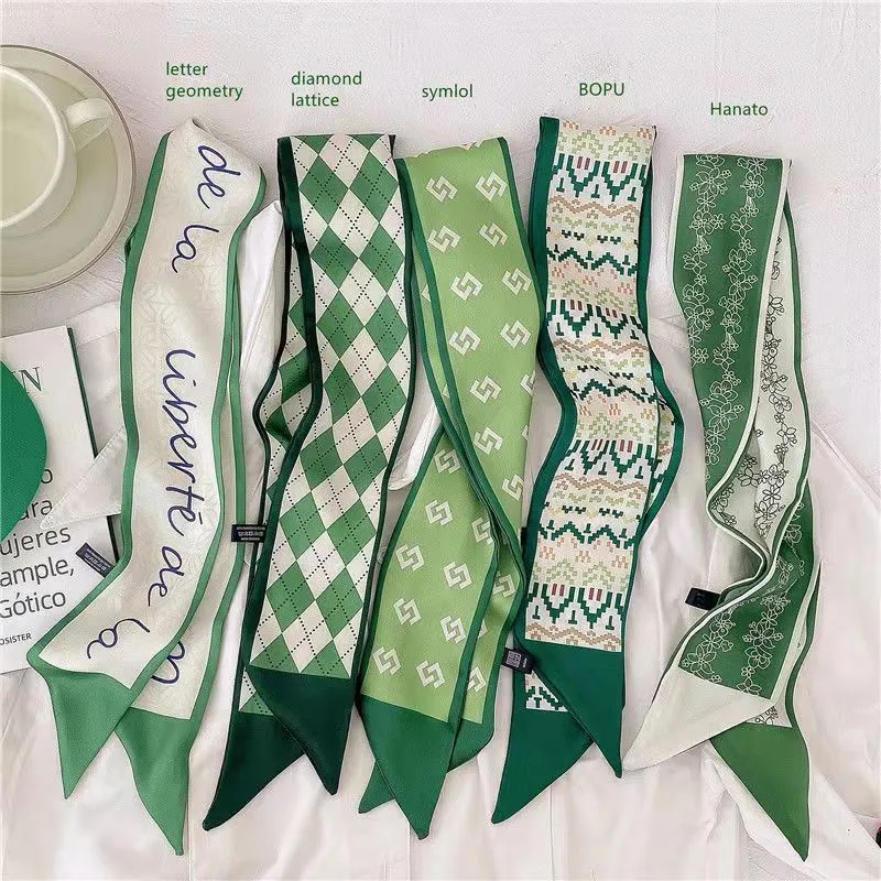 Women Simple Geometric Diamond Print Thin Ribbon Silk Scarf