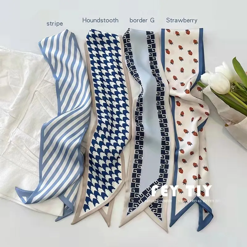 Women's Simple Stripe Long Ribbon Silk Scarf