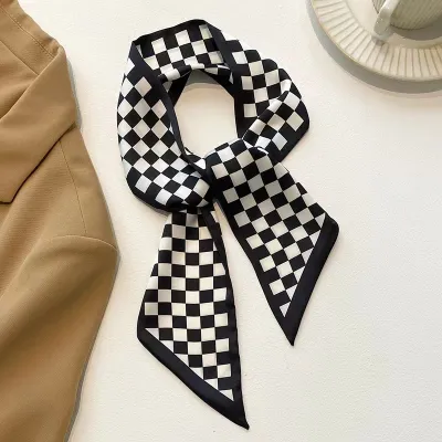 Women's Simple Plaid Long Satin Scarf