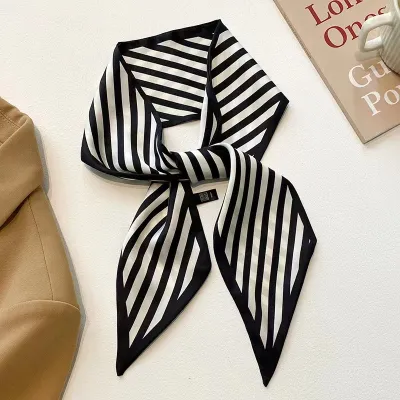 Women's Simple Plaid Long Satin Scarf
