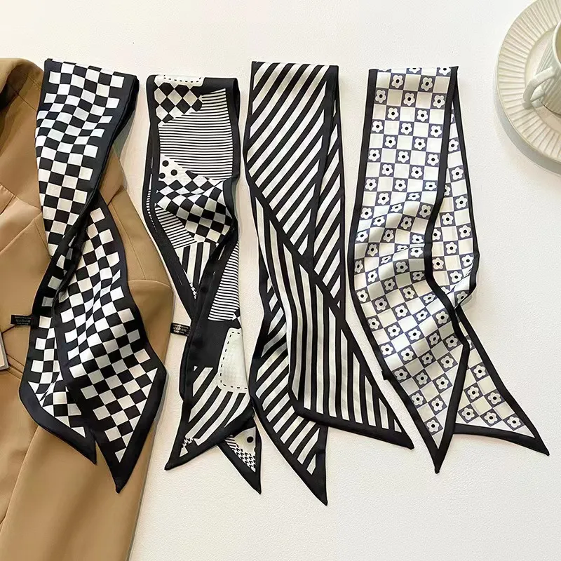 Women's Simple Plaid Long Satin Scarf