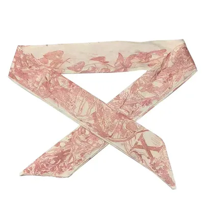 Women Simple Floral Print Long Thin Ribbon Silk Scarf