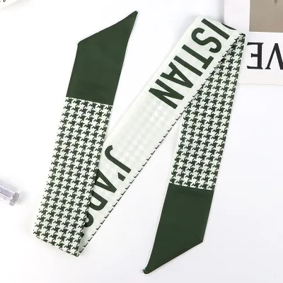 Women Simple Floral Print Long Thin Ribbon Silk Scarf