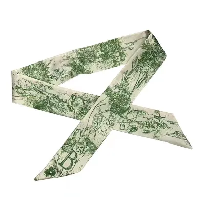 Women Simple Floral Print Long Thin Ribbon Silk Scarf