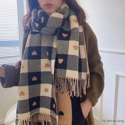 Autumn Winter Women Fashion Plaid Tassel Imitation Cashmere Warm Scarf