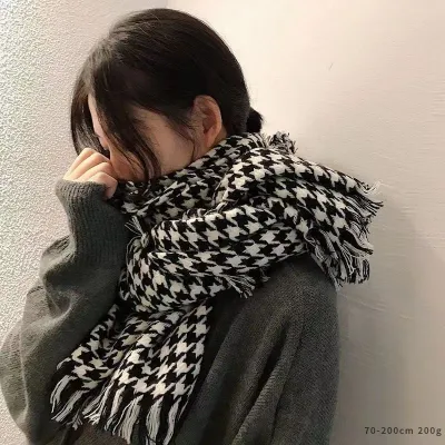 Autumn Winter Women Fashion Plaid Tassel Imitation Cashmere Warm Scarf