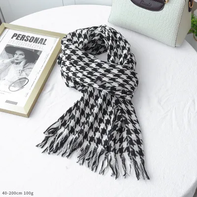 Autumn Winter Women Fashion Plaid Tassel Imitation Cashmere Warm Scarf