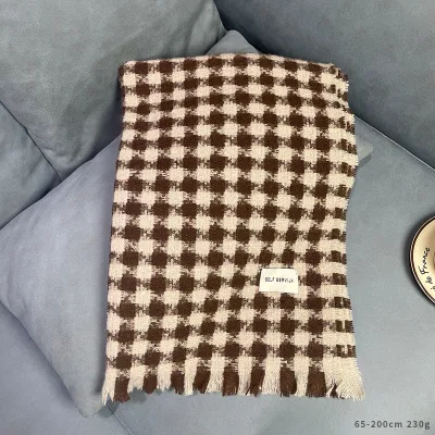Autumn Winter Women Fashion Plaid Tassel Imitation Cashmere Warm Scarf
