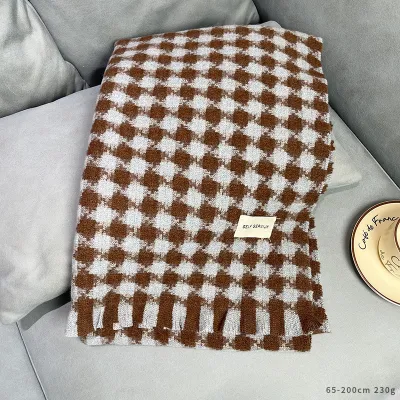 Autumn Winter Women Fashion Plaid Tassel Imitation Cashmere Warm Scarf