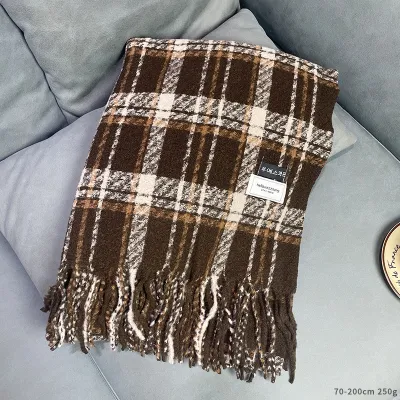 Autumn Winter Women Fashion Plaid Tassel Imitation Cashmere Warm Scarf