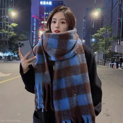 Autumn Winter Women Fashion Plaid Tassel Imitation Cashmere Warm Scarf