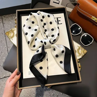 Women Fashion Stripe Letter Floral Print Square Silk Scarf 70x70cm