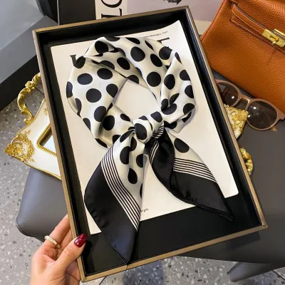 Women Fashion Stripe Letter Floral Print Square Silk Scarf 70x70cm