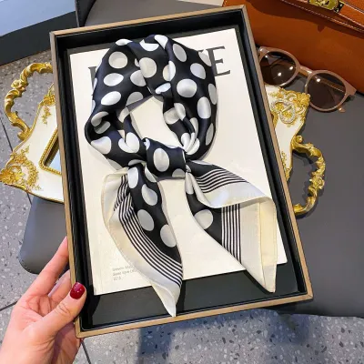 Women Fashion Stripe Letter Floral Print Square Silk Scarf 70x70cm