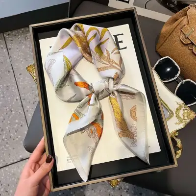 Women Fashion Stripe Letter Floral Print Square Silk Scarf 70x70cm
