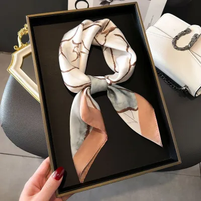 Women Fashion Stripe Letter Floral Print Square Silk Scarf 70x70cm
